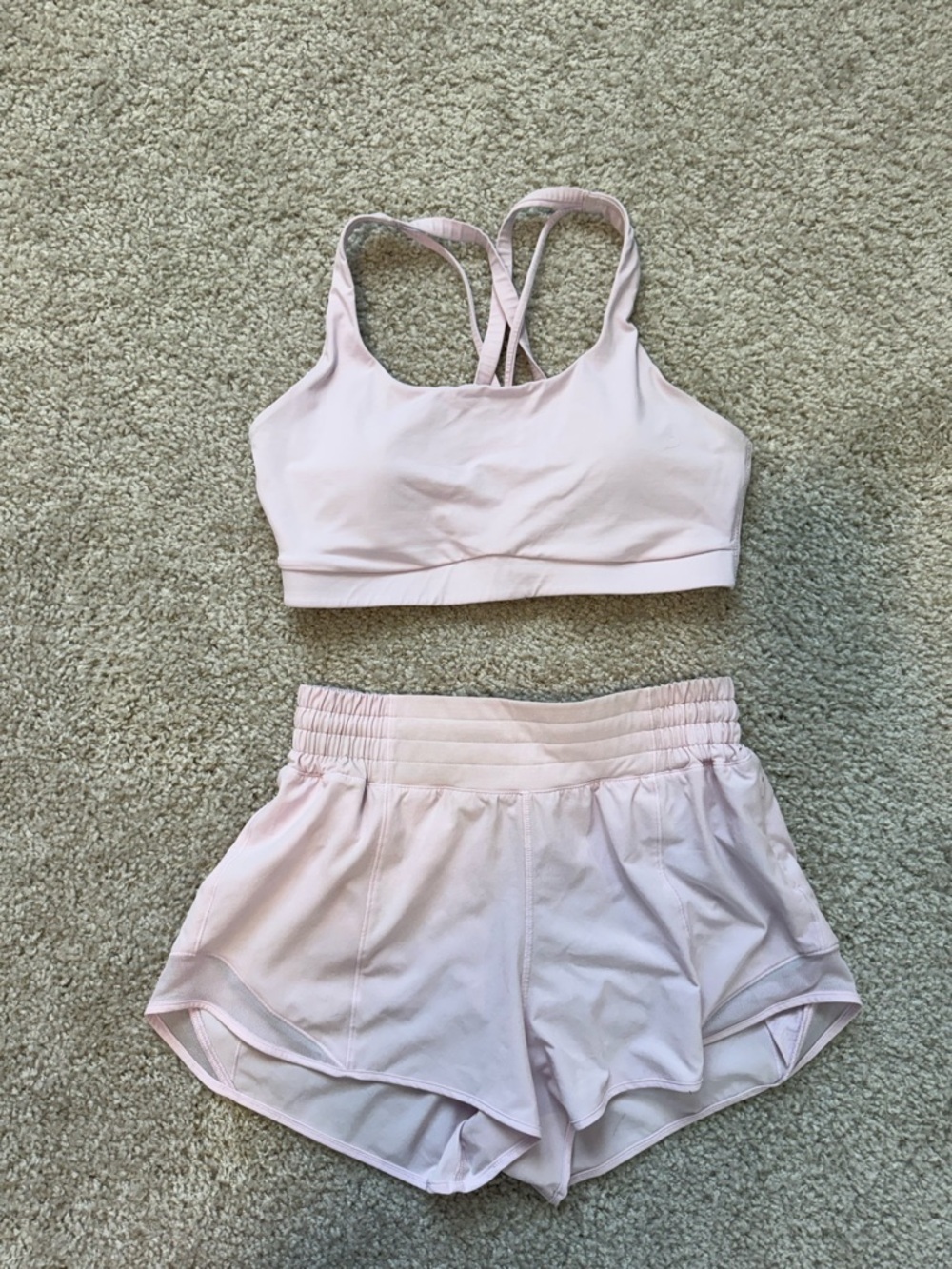 lululemon athletica Pale Pink Athletic Bra and Shorts Set
